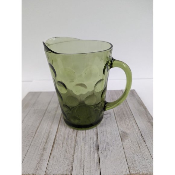Hazel Atlas Eldorado Avocado Green Optic Dot Glass Pitcher 8" Tall - Picture 3 of 7